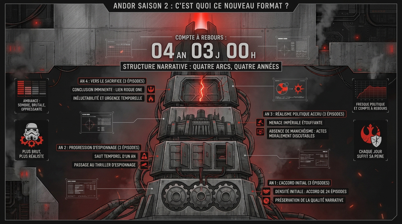 Illustration de la structure narrative et de l'ambiance sombre de la saison 2 d'Andor