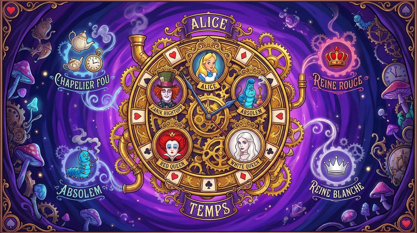 Horloge psychédélique victorienne symbolisant le personnage du Temps dans Alice 2