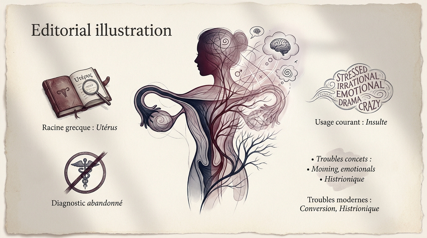 Illustration symbolique de l'évolution de la psychologie et de l'étude de l'hystérie à travers l'histoire