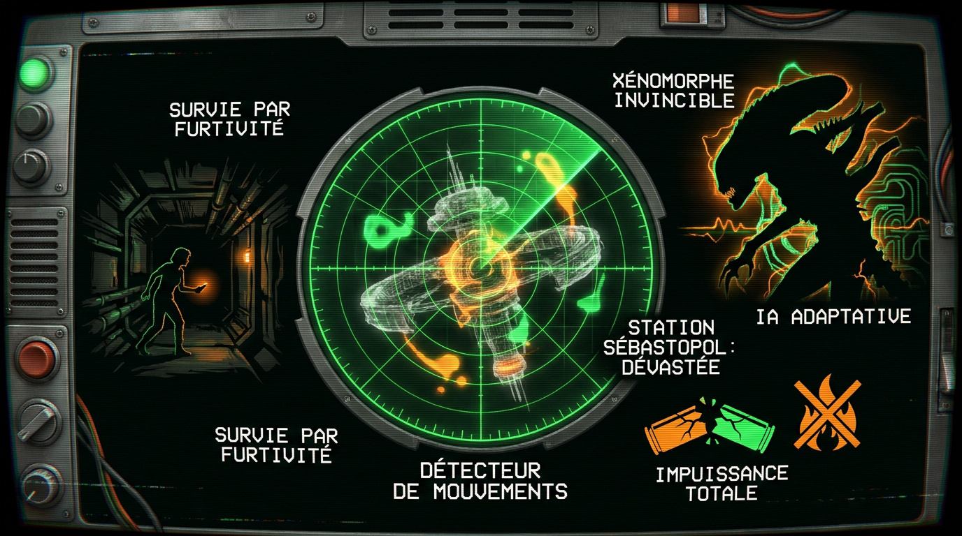 Infographie de la station Sébastopol et du Xénomorphe dans Alien Isolation