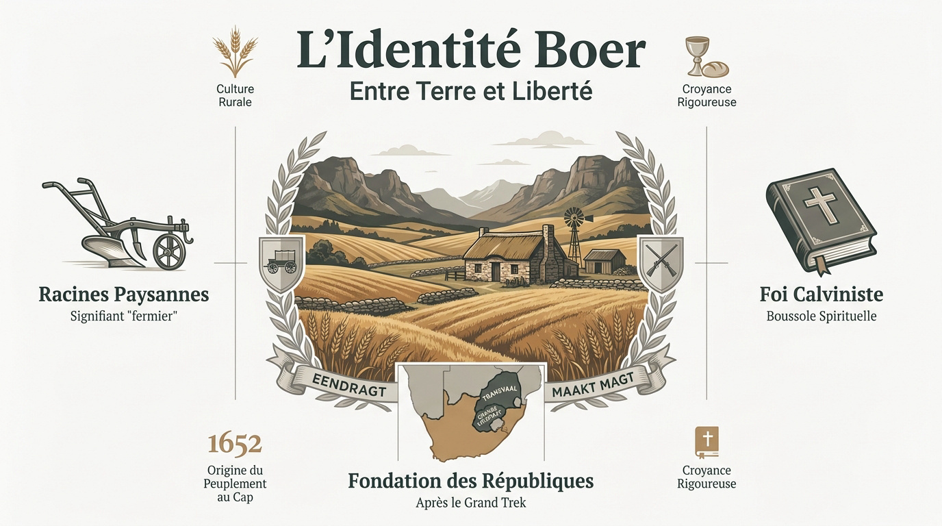 Fermiers Boers travaillant la terre en Afrique du Sud avec une Bible à la main
