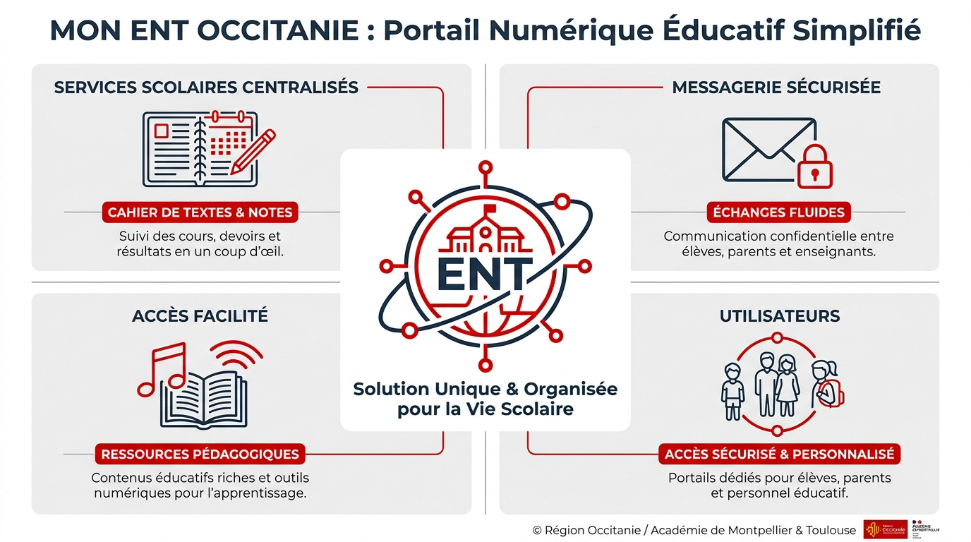 Interface de connexion au portail Mon ENT Occitanie pour les élèves et parents