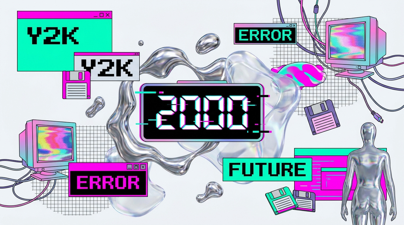 Esthétique nostalgique Y2K avec des éléments cyber et pop des années 2000