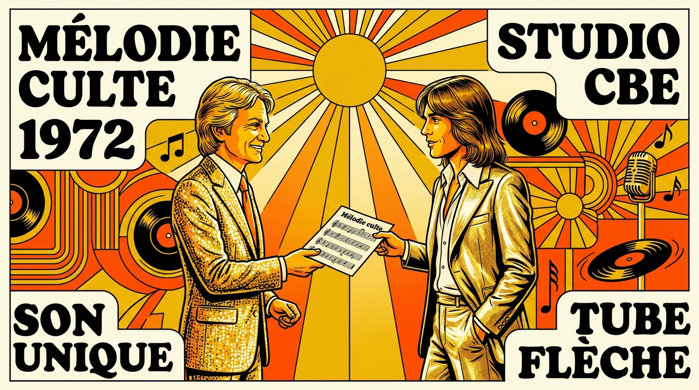 Claude François et Patrick Juvet en studio en 1972 pour la création du titre Le Lundi au soleil