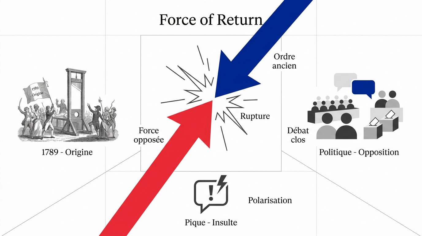 Illustration symbolisant la force de réaction politique et le retour vers le passé