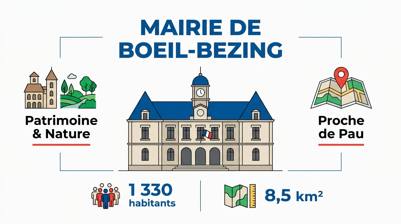 Infographie des services et horaires de la mairie de Boeil-Bezing