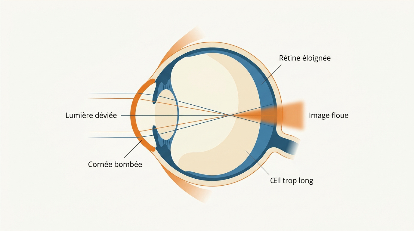 Schéma de l'anatomie de l'œil myope