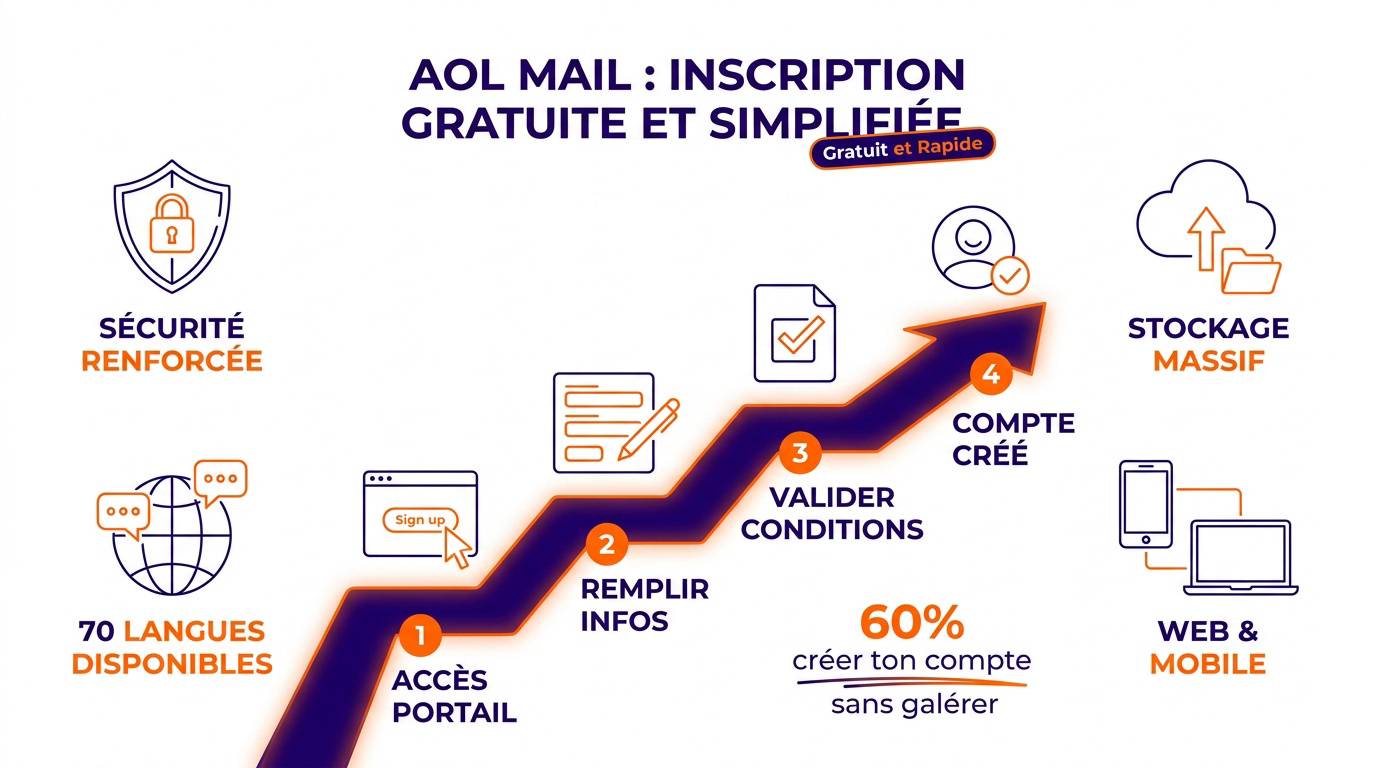 Interface d'inscription simplifiée pour créer un compte AOL Mail gratuit