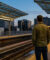 Un homme de dos attend sur le quai de la station de métro Oakland-Jack London Square au crépuscule.