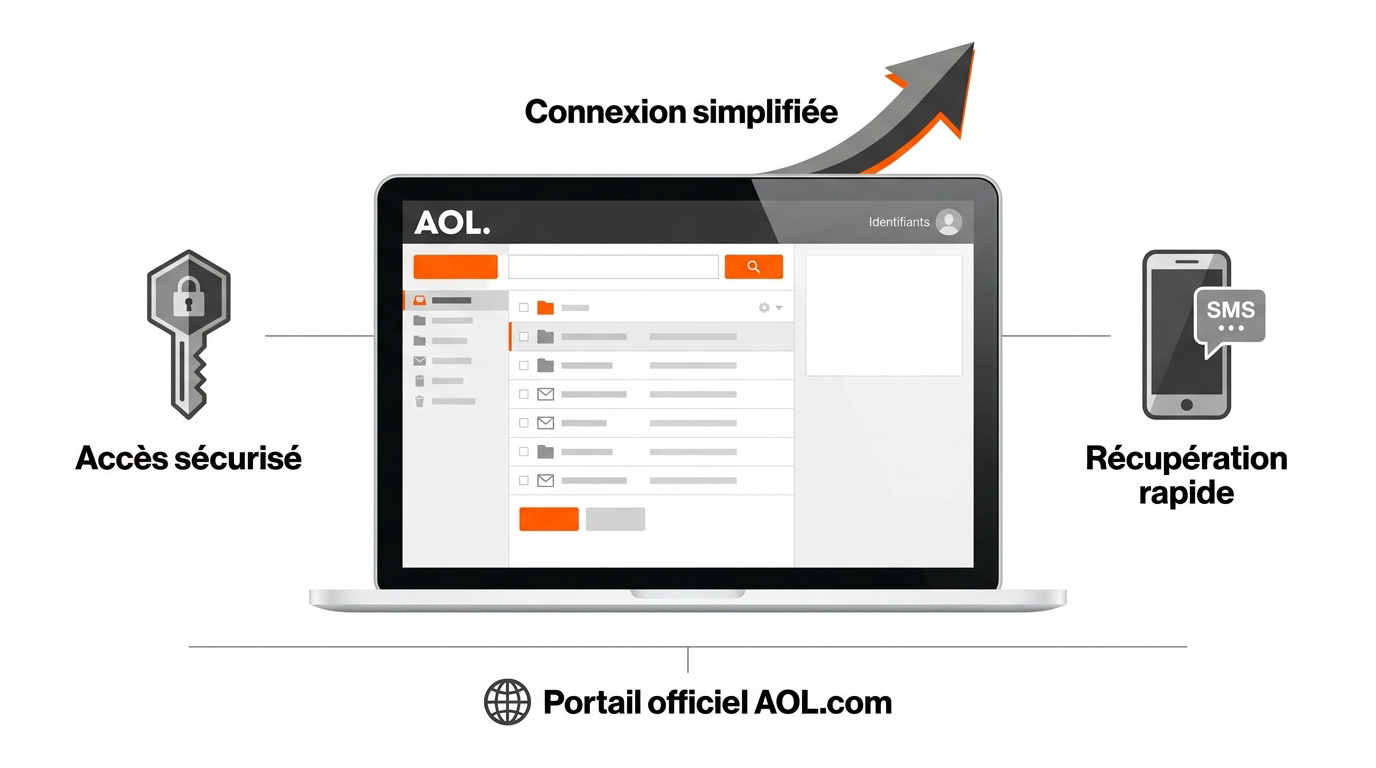 Infographie expliquant la procédure de connexion sécurisée au webmail AOL
