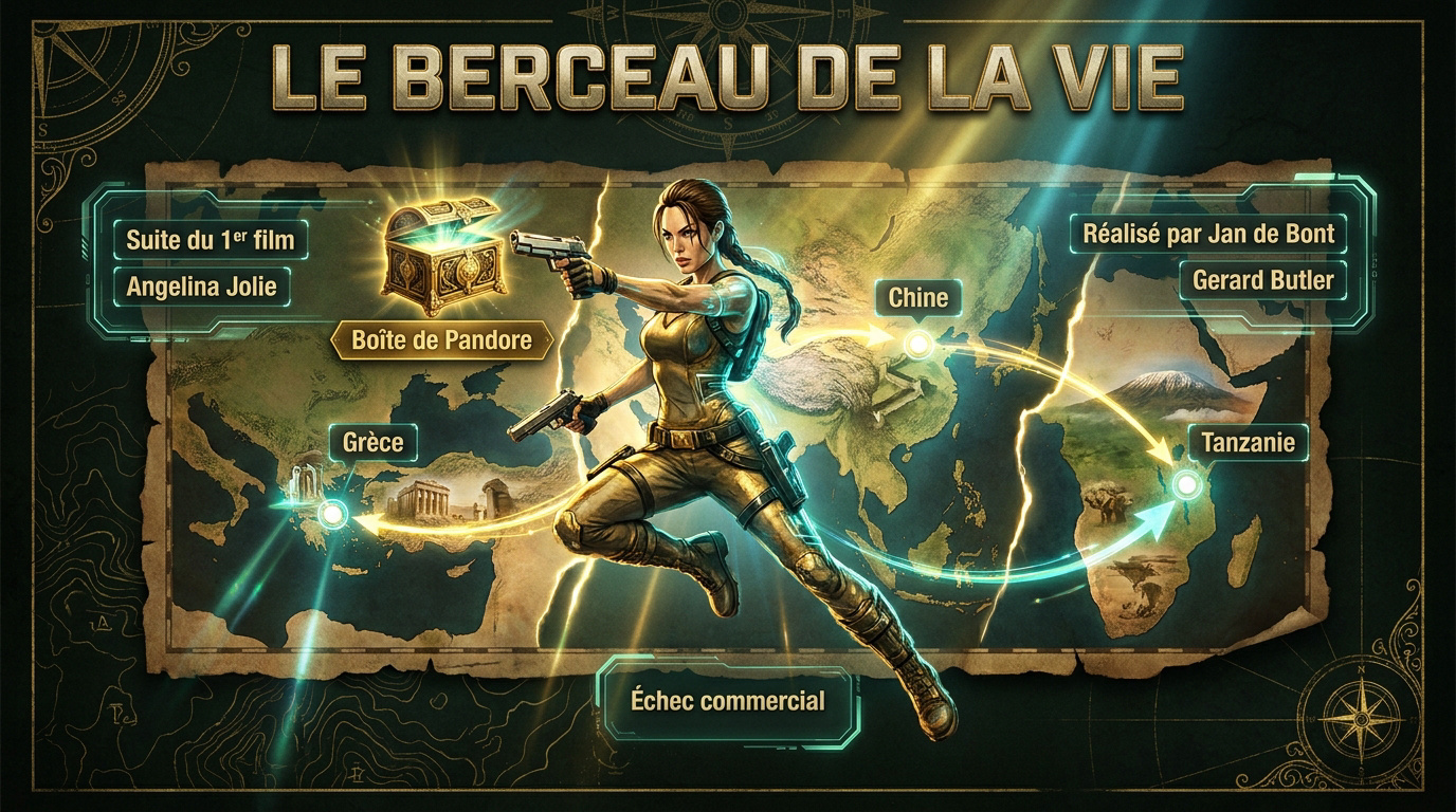 Lara Croft en action dans le film Le Berceau de la Vie