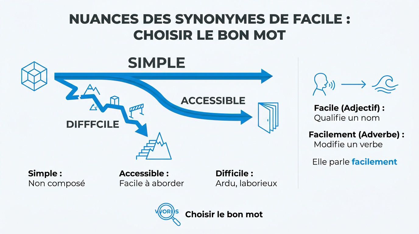 Tableau comparatif des nuances entre simple, accessible et élémentaire