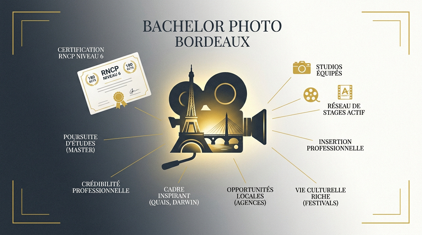 Étudiant en bachelor photographie pratiquant la prise de vue dans les rues de Bordeaux