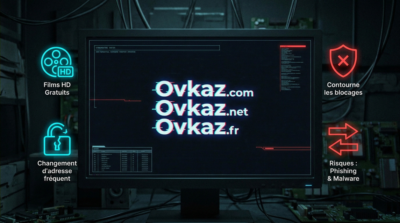 Interface de streaming Ovkaz avec films HD et avertissement sur les risques de sécurité