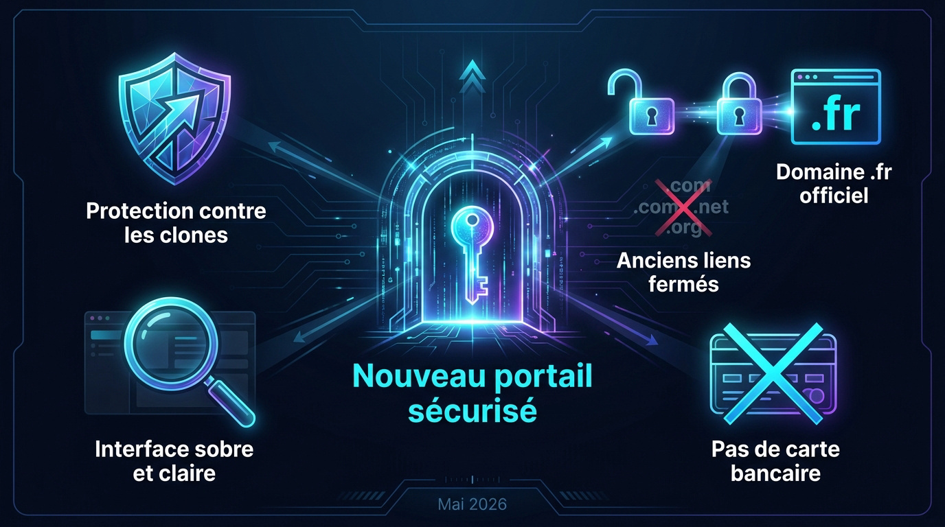 Illustration d'un portail sécurisé avec une clé numérique pour le domaine officiel .fr